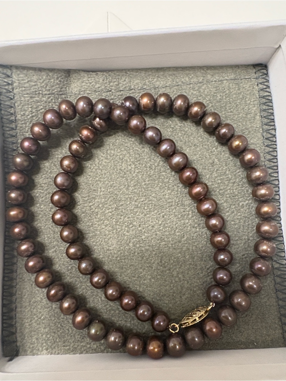 Elegant Brown Pearl Necklace with 10k Gold Clasp